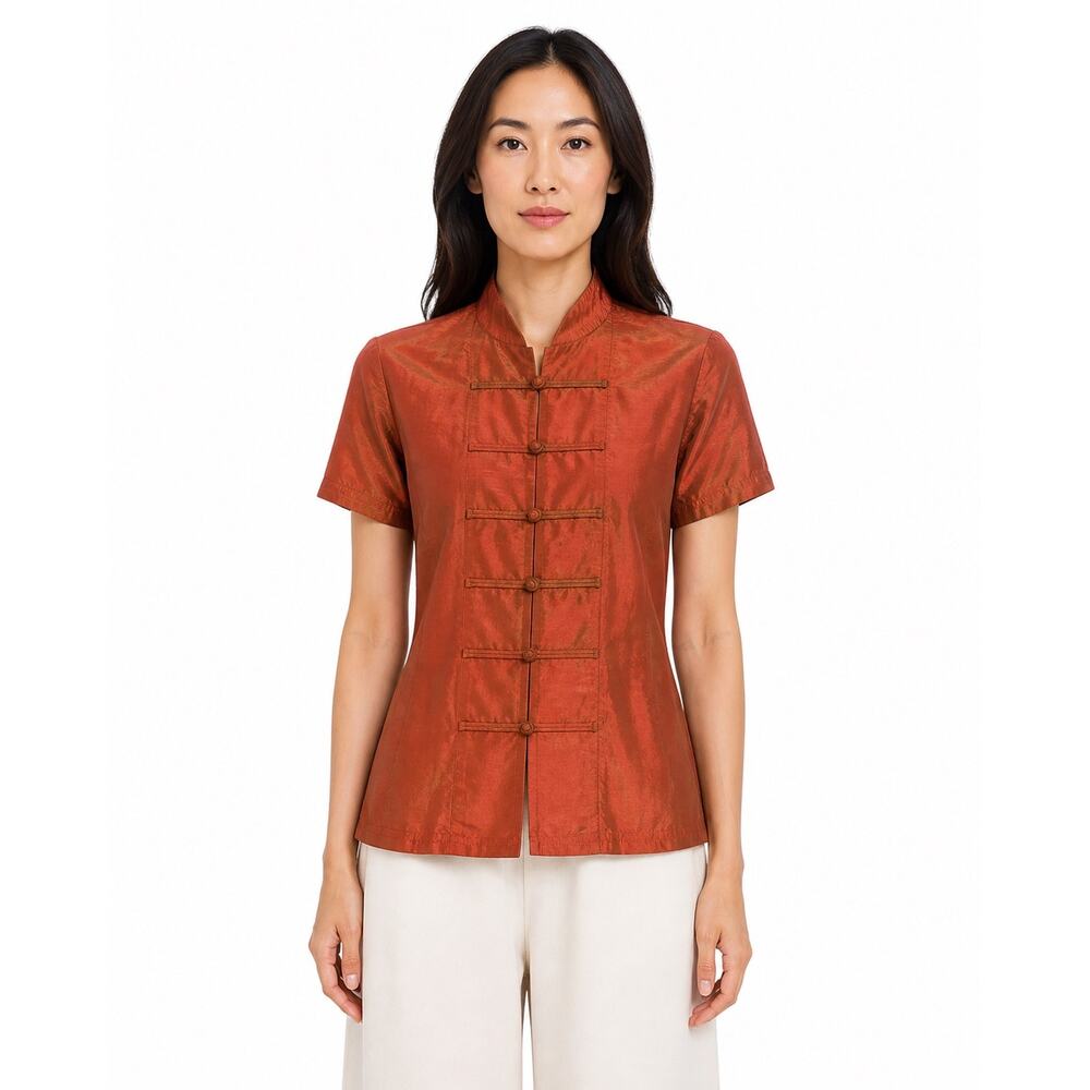 Dosa Silk Mandarin Top Iridescent Copper Shot Silk USA Small